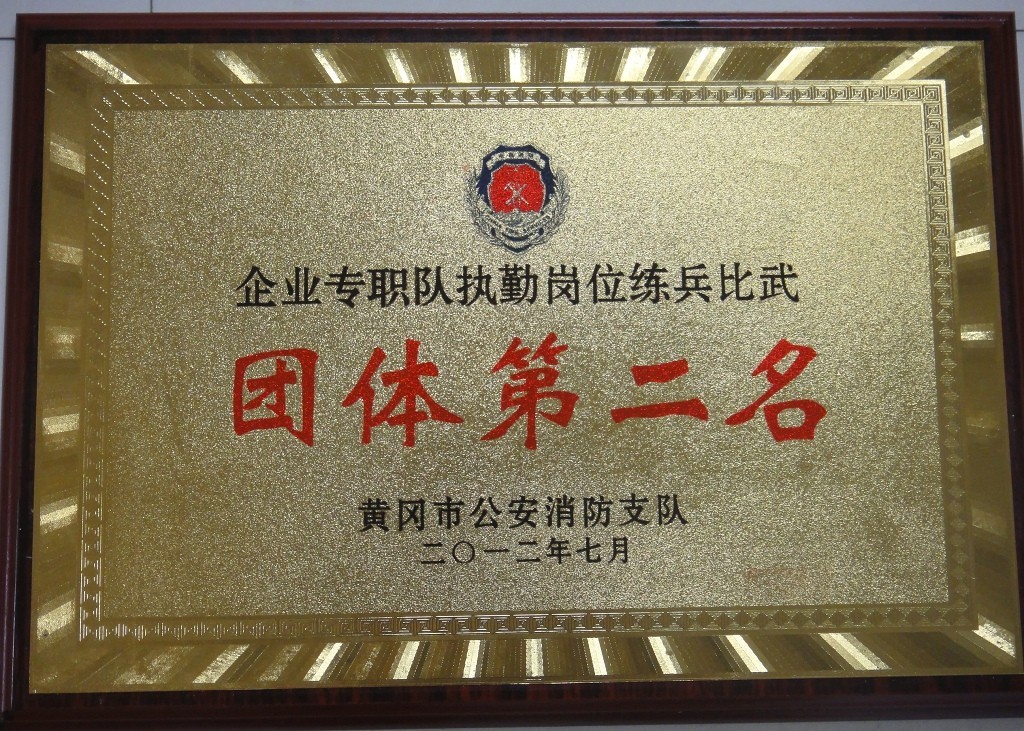企业专职队执勤岗位练兵比武团体第二名(黄冈亚东) 企业专职队执勤岗位练兵比武团体第二名(黄冈亚东)