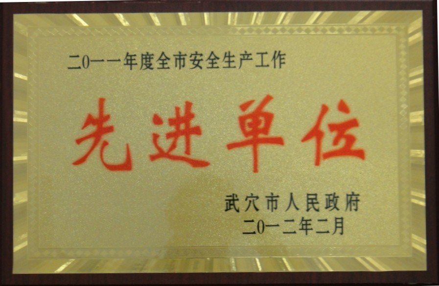 2011年度全市安全生产工作先进单位(黄冈亚东) 2011年度全市安全生产工作先进单位(黄冈亚东)