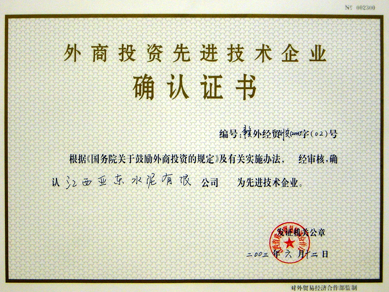 外商投资先进技术企业(江西亚东) 外商投资先进技术企业(江西亚东)